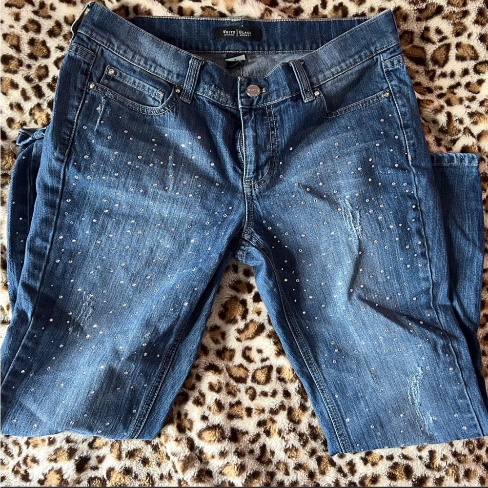 White House Black Market Blue Stud-Accent Skinny Jeans